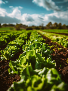 Low angle view of lettuce field