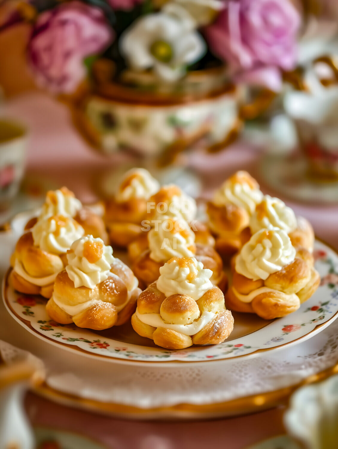 Vanilla Profiteroles on Vintage Display