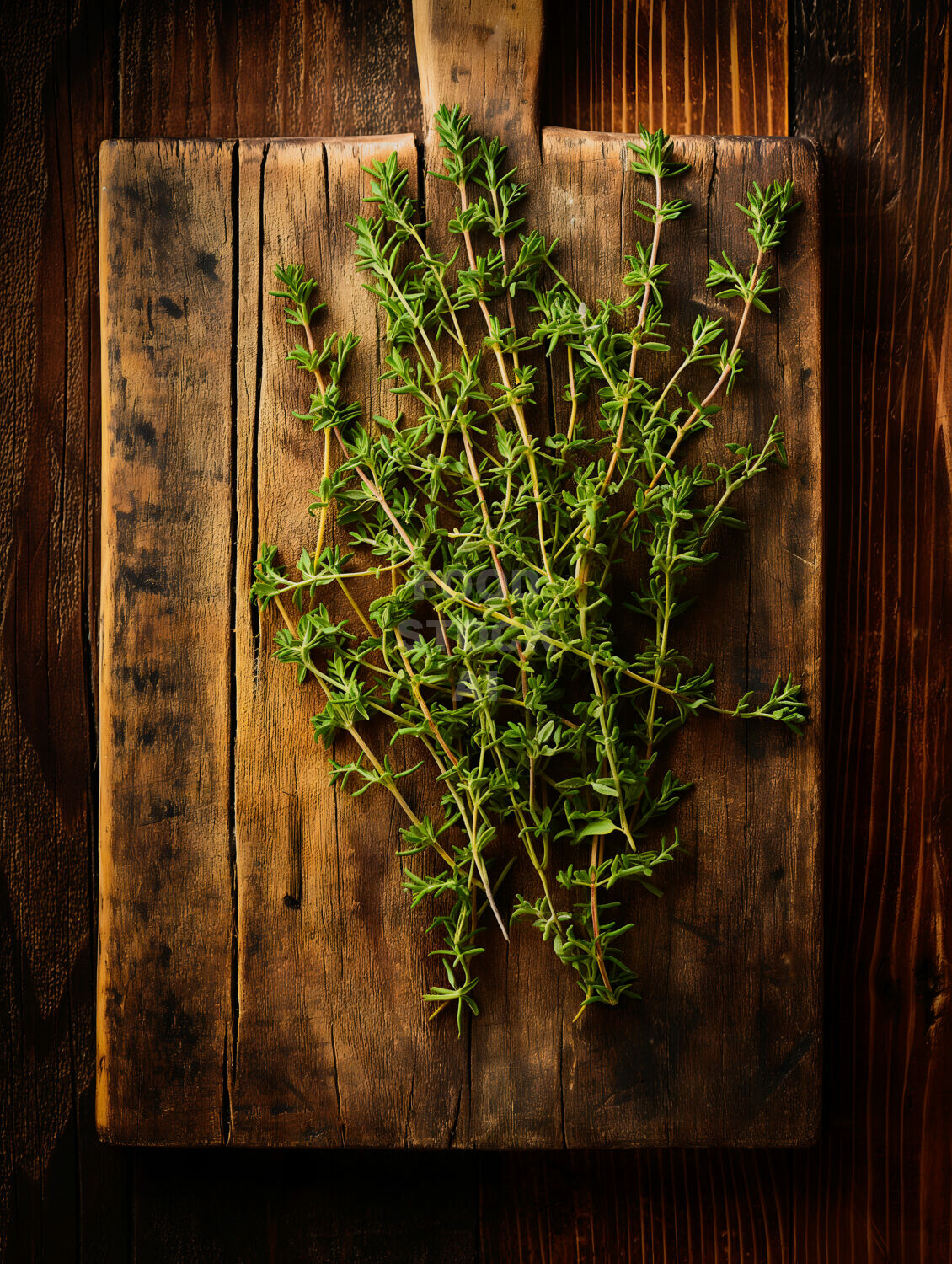 Rustic Harmony: Thyme on Wooden Canvas