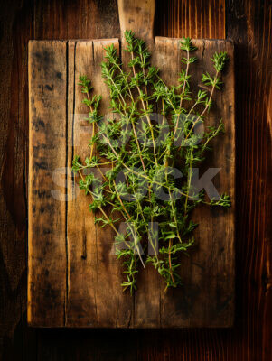 Rustic Harmony: Thyme on Wooden Canvas