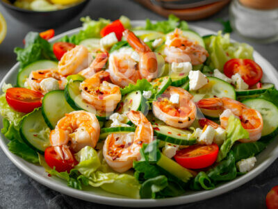 Lemon-Marinated Shrimp Greek Salad