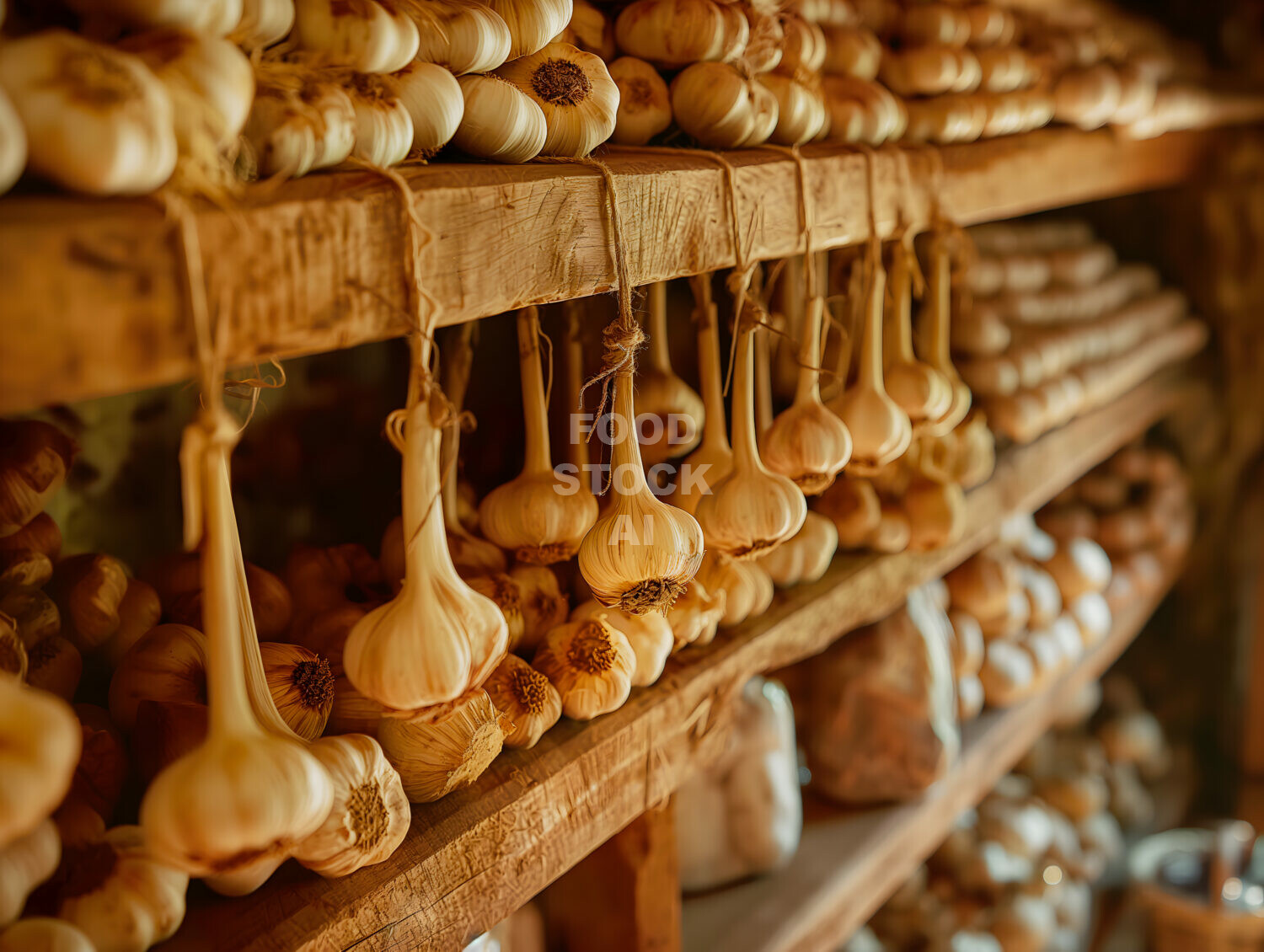 Rustic Garlic Drying in Pantry