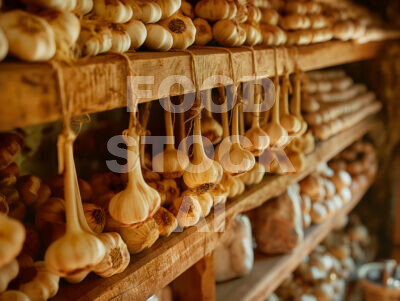 Rustic Garlic Drying in Pantry