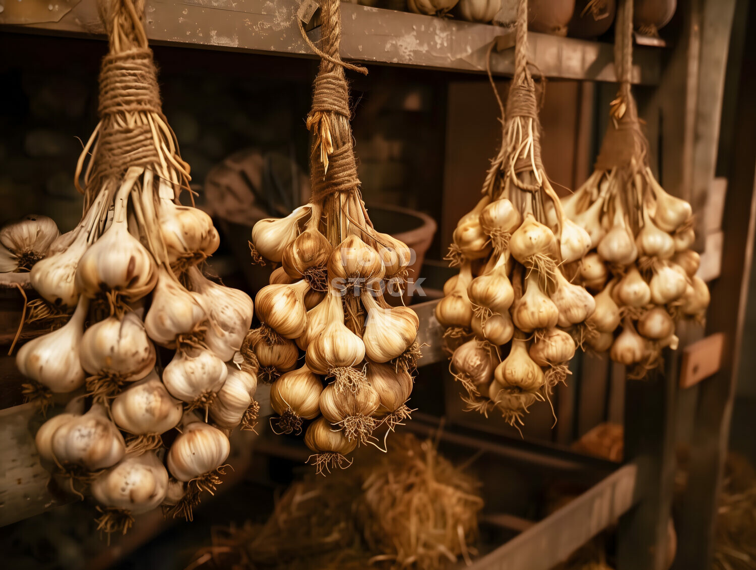 Rustic Garlic Harvest in Country Pantry