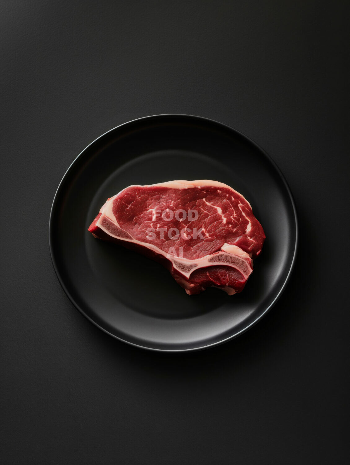 Raw T-Bone steak on a black ceramic plate