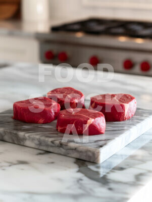 Kitchen Preparation: Raw Filet Mignon Steaks