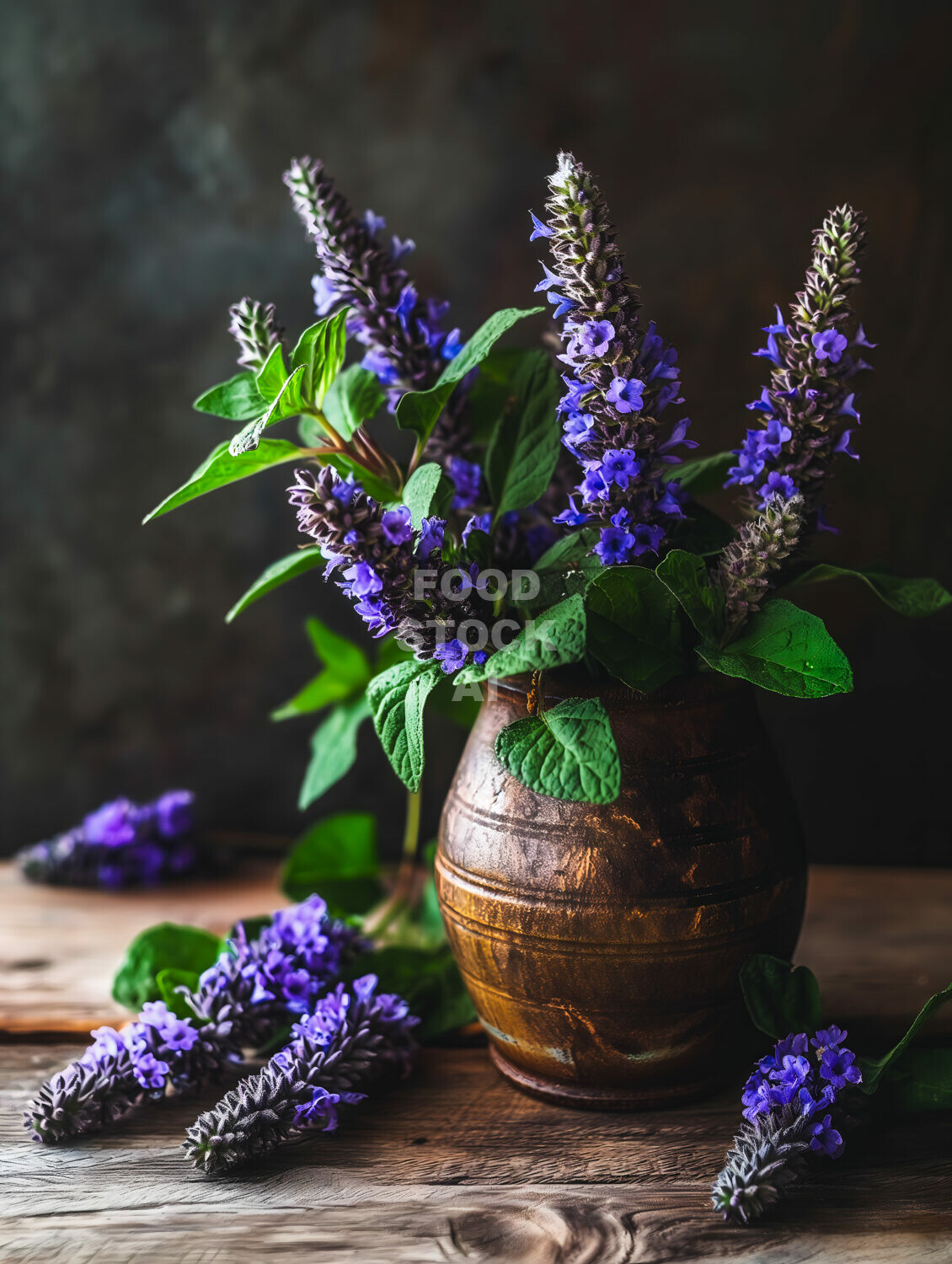 Anise Hyssop on a Rustic Kitchen Table