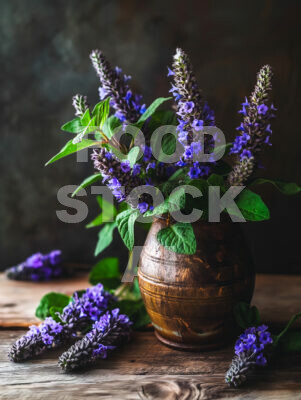 Anise Hyssop on a Rustic Kitchen Table