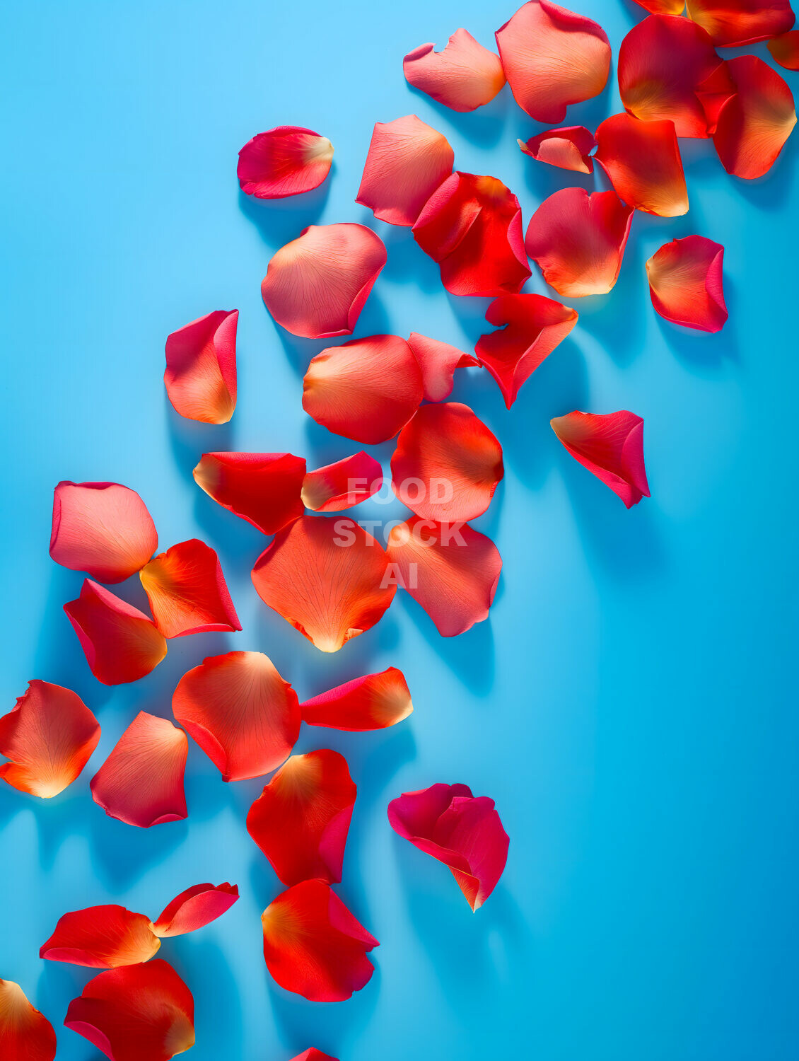 Rose Petals On Blue Background