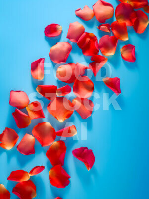 Rose Petals On Blue Background