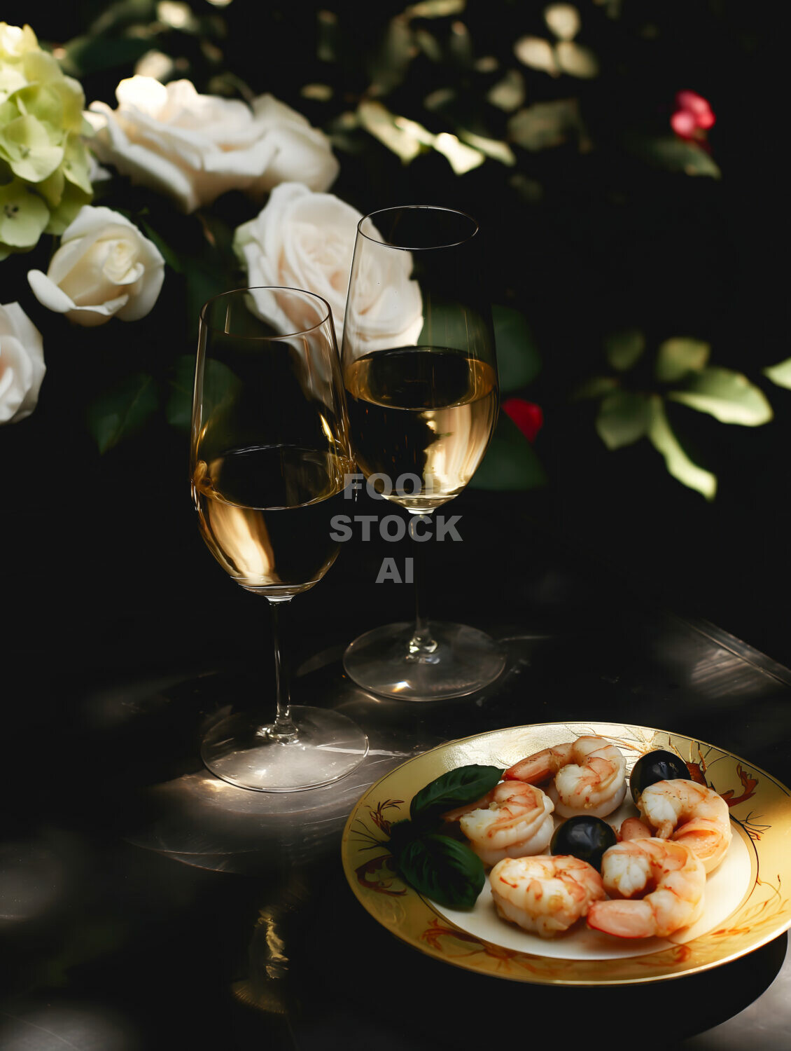 Shrimp with black olives