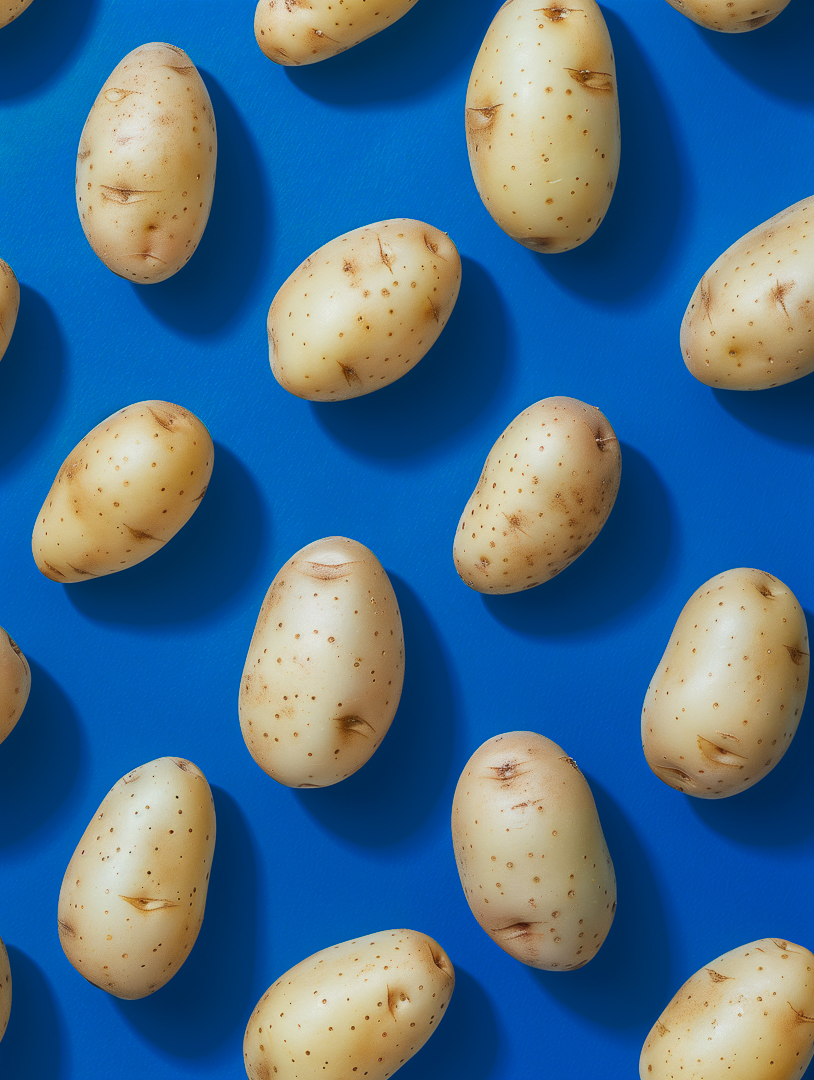 AI generated Image of potatoes on a blue background