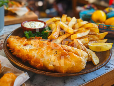 Fish and Chips with Garlic Aioli