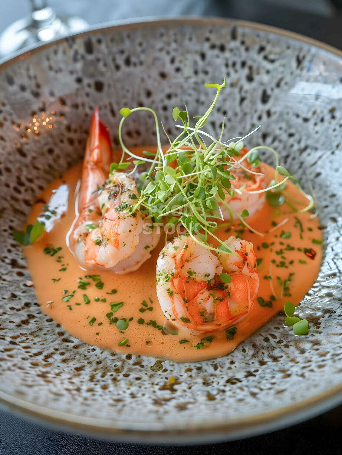 Shrimp in a shellfish broth