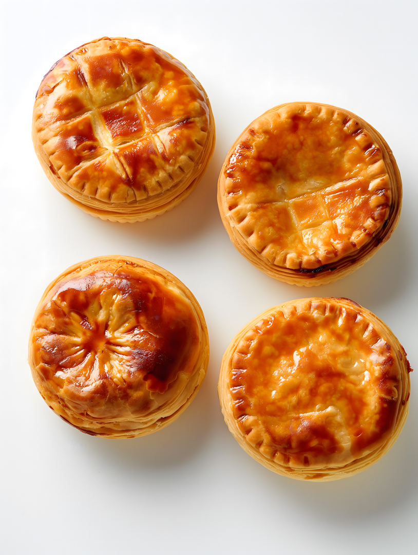 AI generated Image Homemade pork pies on a white background