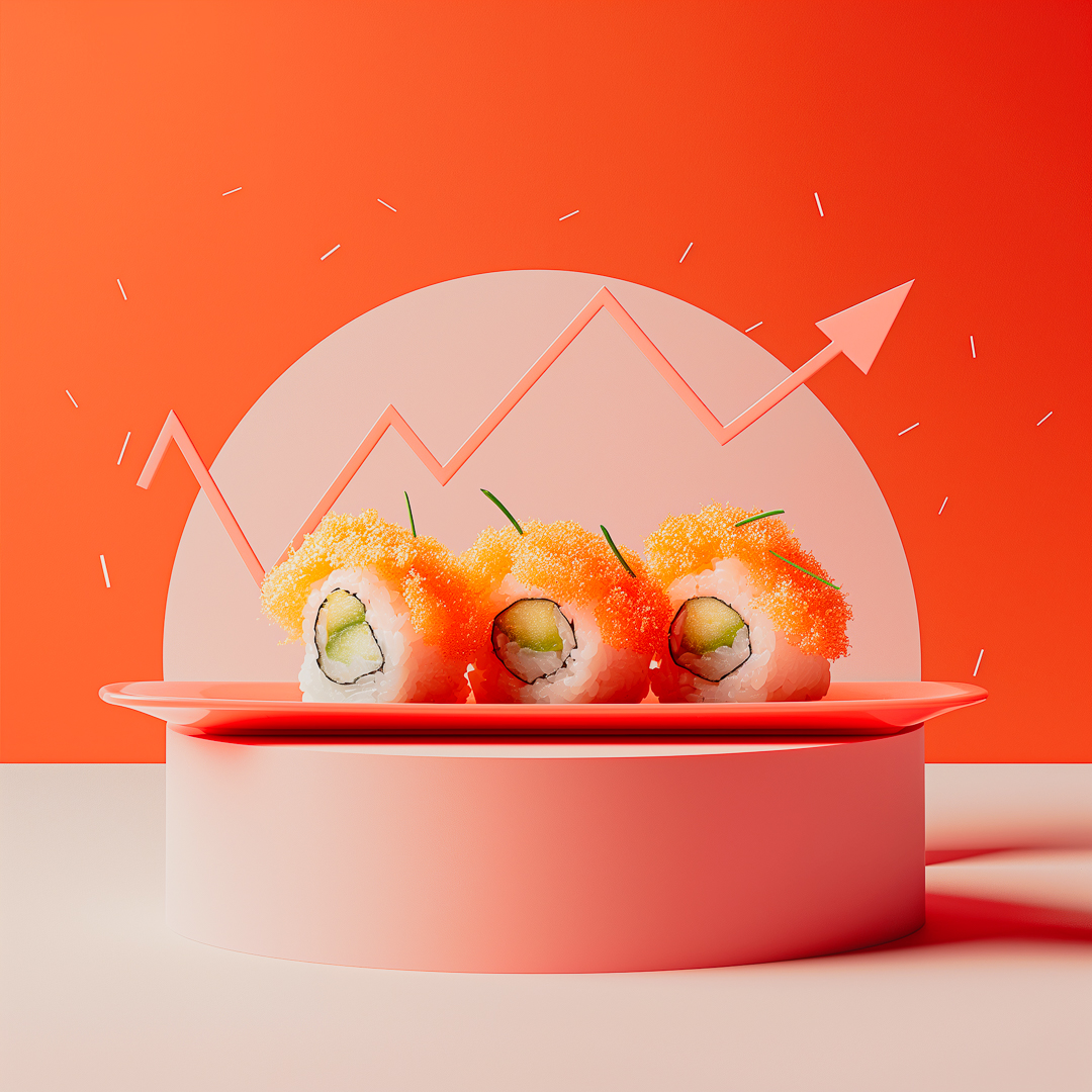 A plate of sushi with an upward trendline