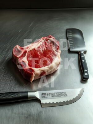 Ribeye Steak with butchers knives