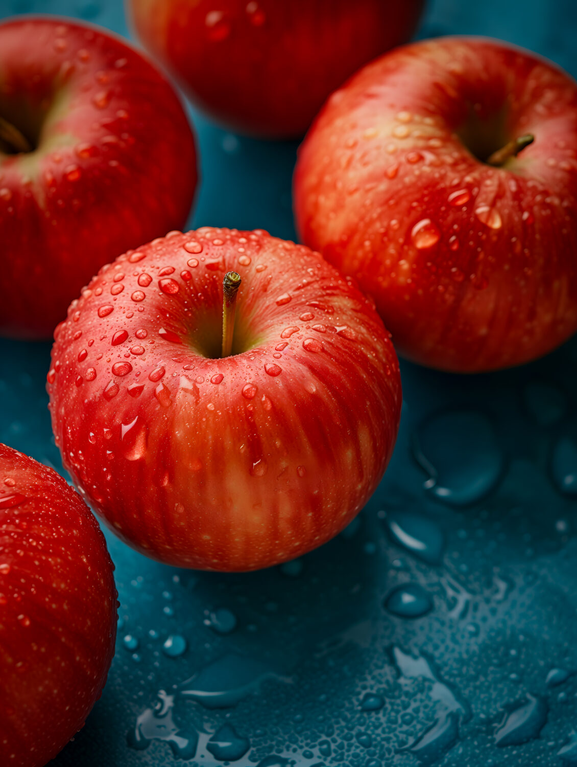 Simplicity in Scarlet. Red apples on a blue table